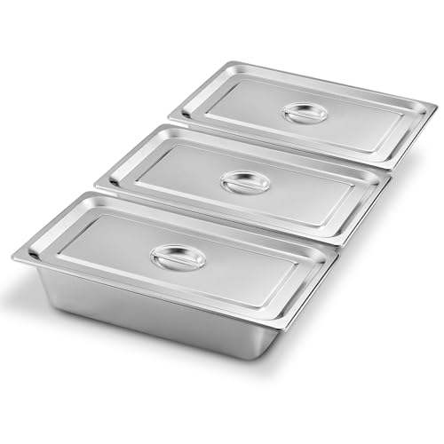 Bordeag Lot De 3 Bac De Cuisson En Inox 1/3 Bac Inox 32,5x17,5x6,5cm Plat Rectangulaire Ensemble De Récipients En Acier Inoxydable Bols À Paner Avec Couvercle Récipient Gastronorme Pour Nourriture