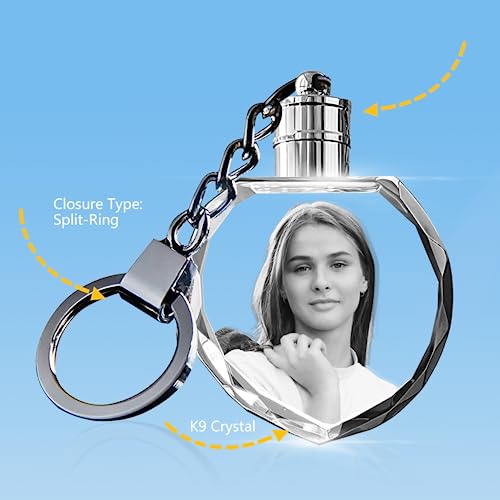 Han'S Laser HCKC0011 Personalized Keychains With Led Light, Mini Heart Shaped, 3D Crystal Keychain With Your Own Photo, Great Memorial Gifts thumb #1