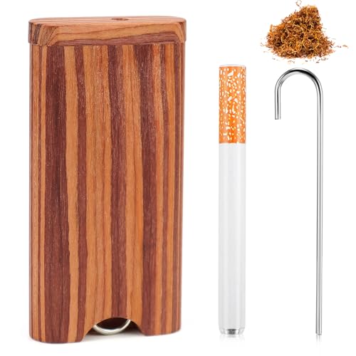 FSWWSF One Hitter Box Mini Wooden Cigarette Box Pipe Smoking Accessories Wood Cigarette Dugout with Cleaning Hook Tobacco and Others