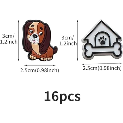 16 Stück Hundeschuh-Charms,Niedliche Hundemotive Schuhdekoration - Wasserdichte Tier-Schuaccessoires für Sandalen, Ideale Geschenke für Partys Schulbelohnungen Für Kinder, Jugendliche & Erwachsene