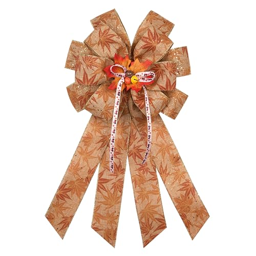 FinBurtip Fall Wreath Bows,21x11.8 inch Large Halloween Pumpkin and Orange Buffalo Plaid Wreath Bow, Autumn Bow for Front Door Indoor Outdoor Wall Decoration Supplies Ornaments (Leaves)