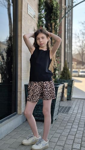 Image of Arshiner Girls Summer 2 Piece Outfit Sleeveless Top and Paperbag Waist Shorts with Pockets Kids Shorts Set Ages 5-13