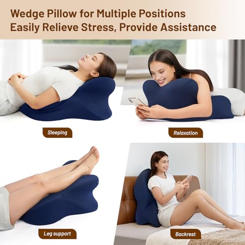 YRuiSofut Memory Foam Ergonomic Wedge Pillow, Reading Pillow for Bed, Headboard Pillow Support for Back Pain, Acid Reflux & Sitting Up, Ideal for Massage with Removable Cover-Blue — view 5