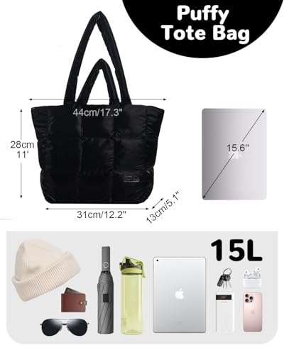 Bolso Tote Puffer con Cierre para Mujer, Ligero y Grande miniatura 4
