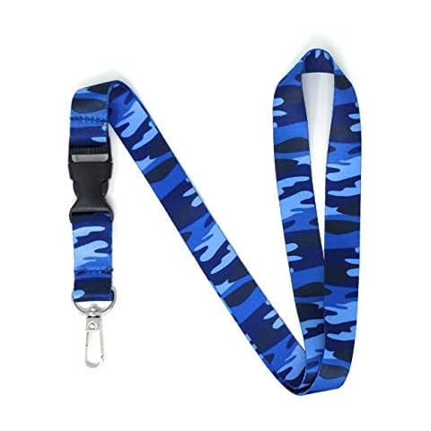 Vinylcation Camo Lanyard Keychain and ID Holder with Detachable Buckle for Keys or Badge (Blue) Cover