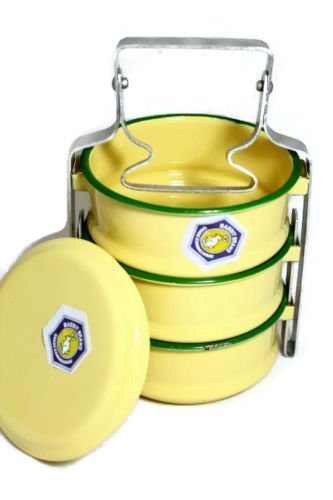 Thai Antique Traditional 3-stack Thai Antique Traditional 3-stack Lunch BOX Food/ Tiffin Carrier Yellow Color Yellow Color