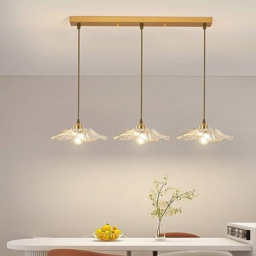 Lampe suspendue en verre à 3 lumières en fleur pour îlot de cuisine moderne