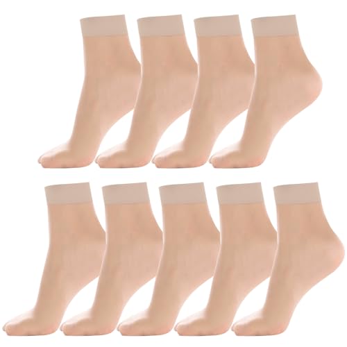 9 Pairs Sheer Ankle Nylon Socks for Women 20D Soft Pantyhose Socks Thin with Reinforced Toes