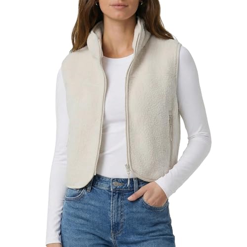 Polomitas Womens Cropped Fleece Vest Sherpa Vest Warm Fuzzy Fall Jacket Sleeveless Zip Up Waistcoat with Pockets(Beige S)