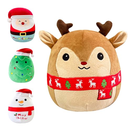 POPOYU 20cm Christmas Reindeer Plush Pillow Toys 3D Cute Christmas Stuffed Reindeer Pillow Doll Squishy Cotton Plushies Doll Super Soft Toy Gift for Kids Kids Collection Home Decoration