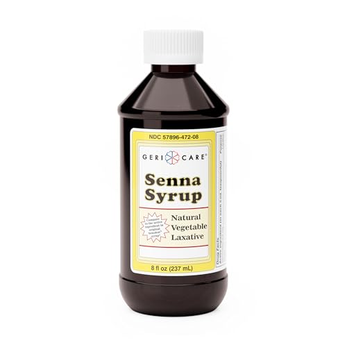Senna Laxative Syrup & Stool Softener By GeriCare| Natural Vegetable Stimulant Laxative Drink| Liquid Senna For Smooth Bowel Movement| Fast-Acting Gentle Constipation Relief| Chocolate Flavor|8 fl oz