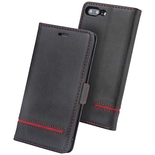 Sinjoro Etui Portefeuille en Cuir PU Vintage Pochette avec Porte-Cartes et Housse Pliable Couvercle Rabattable de Protection avec Support Protecteur Housse Coque pour iPhone 8/7 Plus (Noir) Cover