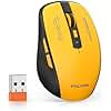 FMOUSE Wireless Mouse (Bluetooth & 2.4GHz USB) with Forward/Backward Side Keys, Silent Click, Ergonomic Portable AA Battery Mice for Laptop/Mac/iPad - Office & Travel Use, Yellow & Black