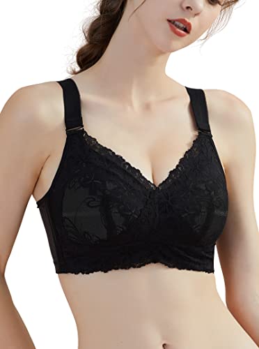 Black Lace Bras For Women No Underwire, Comfortable Wireless Bra For Women Support, Minimizer Bras For Women Full Coverage Bras With Honeycomb Inner Cushion, Lightly Lined No Wire Womens Bras 38Dd #TOP8