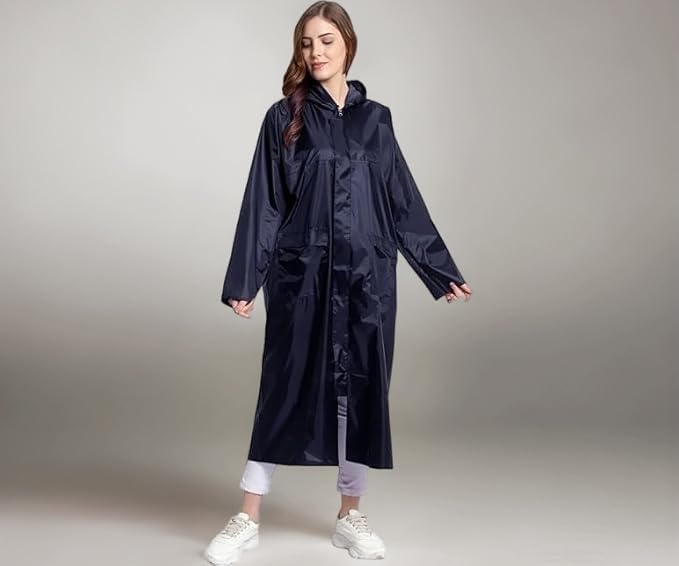 vellon Waterproof Long Length Raincoat For Women Heavy Duty | Water Resistant Rain Coat For Bike I Raincoat With Hood Blue-picture-8