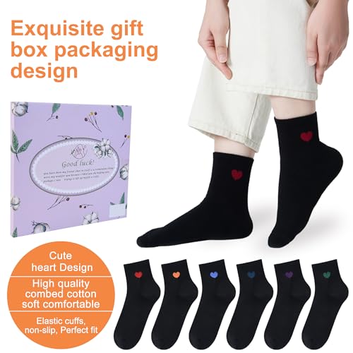 Women's Cute Ankle Crew Socks - Novelty Fun Heart Cotton Casual Athletic Running Socks 6Pairs With Gift Box2