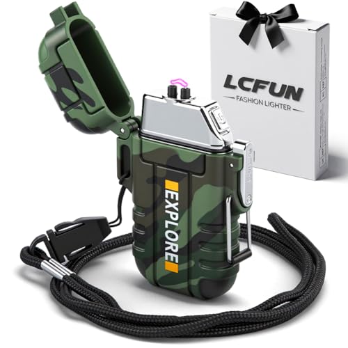 LcFun Lichtbogen Feuerzeug Elektrisch, Notfall Survival Ausrüstung, Wasserdicht Winddicht Elektrisches Feuerzeug, USB C Wiederaufladbar Plasma...