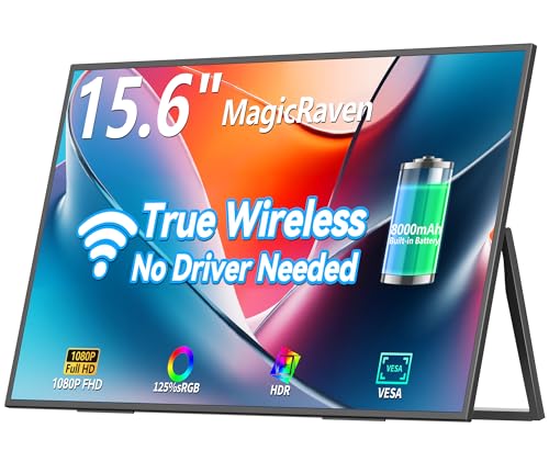 MAGICRAVEN Wireless Portable Monitor for Laptop, 15.6' Portable Monitor with Battery-1080P FHD Second Screen for Home & Office, AirPlay & Miracast Casting, No Cables or Drivers Needed