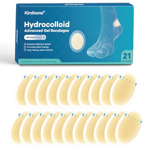 Parches de Gel para Ampollas - Kimihome 21 Unidades Apósitos Hidrocoloides Impermeables para Talones, Pies y Manos con Prevención de Ampollas y Protección contra la Fricción (Heel Pack)