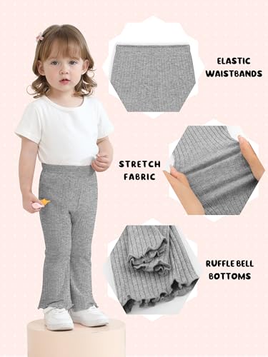 Resinta 4 Packs Baby Girl Flare Pants Solid Toddler Bell Bottoms Trousers Cotton Ribbed Ruffle Pants3