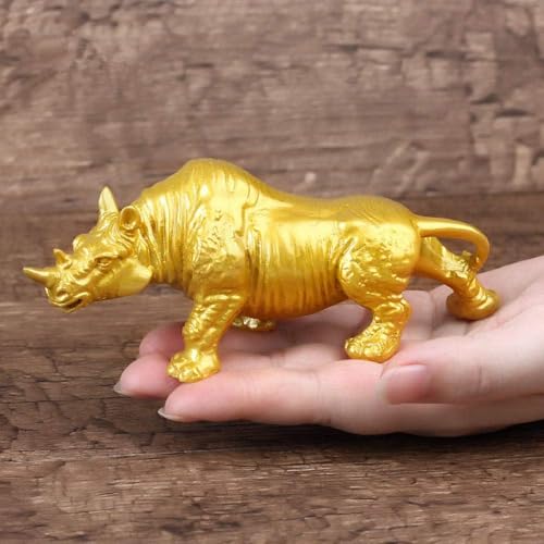 Estatua Escultura for el hogar Adorno Oficina Estantería Deco Esculturas de cabeza Bustos Escultura de rinoceronte Estatua Resina Animal Decoración del hogar Accesorios Color dorado y artesanía de cob