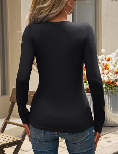 CiCiBird Women’s Sexy Lace V Neck Long Sleeve Top Slim Fit Going Out Shirt 2025 Spring Fall Fashion Tee2