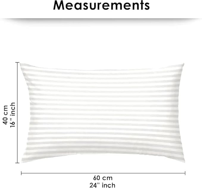 Image of Comfort Nest Microfiber Stripes White Pillows Set 2 | 16 inch x 24 inch Inches | Super Soft, Breathable & Adjustable Bed Pillows for Sleeping | 90 GSM - White Pillow Set of 2 (40cm x 60cm)