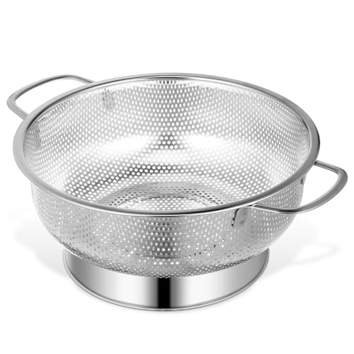 UKCOCO Passoire en acier inoxydable : passoire de cuisine multifonction avec poignées 28,5 x 22,5 cm Idéal pour égoutter les pâtes légumes et fruits - Design en maille robuste pour une utilisation