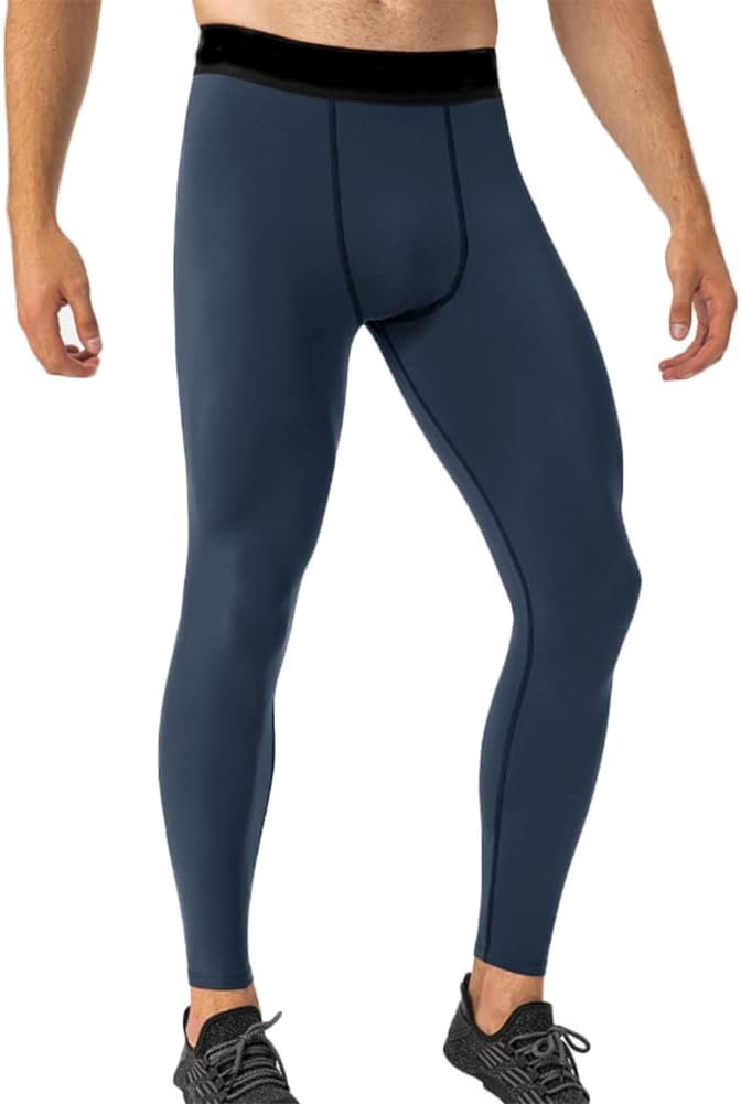 HSQSMWJ Men's Thermal Fleece Lined Long Johns Leggings Compression Tight Pants Running Cycling Basketball Soccer