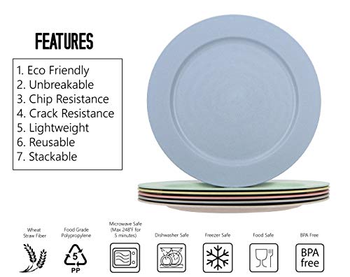 10 Inch Wheat Straw Flat Plastic Plates Set (6 Dinner Plates) - Dishwasher & Microwave Safe - Unbreakable Reusable Lightweight Eco Friendly & Bpa Free Dinnerware - Dishes For Kids Toddlers & Adults #TOP3