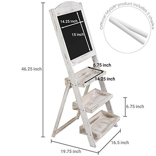 Mygift Shabby Whitewashed Wood Chalkboard Easel With 3 Display Shelves #TOP3
