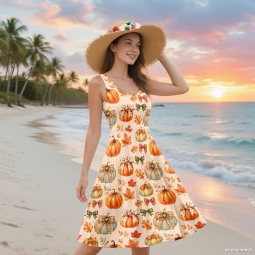 Image of Renewold Women's Sleeveless Tank Dress with Pockets, Casual Scoop Neck A-Line Sundress for Summer, Travel and Vacation
