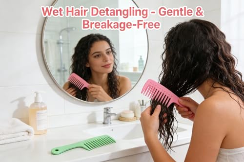 Peines de dientes anchos para cabello rizado y mojado, set 2 piezas miniatura 5
