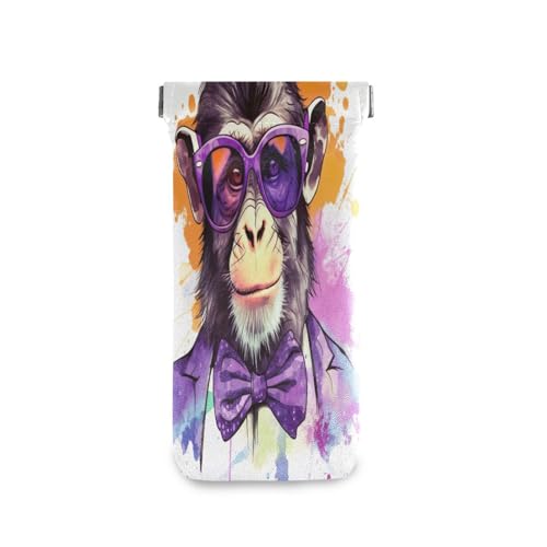 FLildon Watercolor Monkey Eyeglasses Pouch Squeeze Top Sunglasses Case Soft PU Leather Eyeglass Bag for Men Women