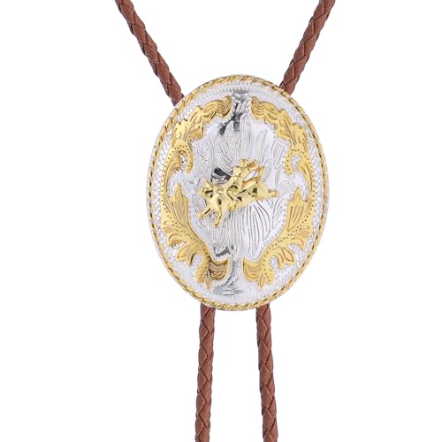 Image of GelConnie Brown Bolo Tie for Men Women Western Ties Mens Gold Bolo Tie Rodeo Cowboy Leather Necktie Cowgirl Tie Wedding