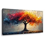 WIKEO Árbol de la vida cuadros bohemios modernos Árbol Abstracto Colorido Comedor, Pasillo, Dormitorio, Cuadro Decorativo Abstracto Cuadro SalóN（Rojo 5-40x80cm Enmarcado