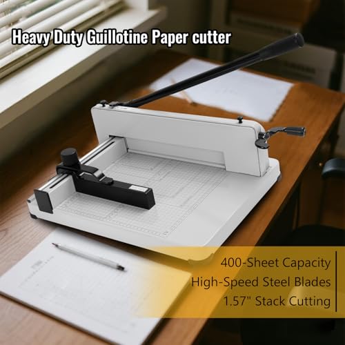 Image of Guillotine Paper Cutter Heavy Duty 400 Sheet Capacity,Paper Cutter 12 Inch for A4 Paper with HSS Blade,Industrial Commercial Trimmer for Office,School,Print Shop,Safety Lock & Clear Grids
