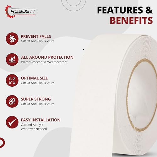 Image of Robustt Anti Skid /AntiSlip 18 Meter 50MM (White) Fall Resistant with PET Material and Solvent Acrylic Adhesive Tape for Slippery Floors, Staircase, Ramps, Indoor, Outdoor Use