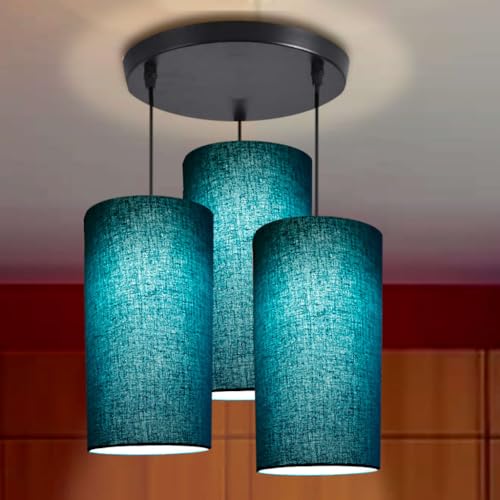 Image of 3 Set Hanging Cluster Light - Pendant Lamps in Cylindrical Shape for Living Rooms /Bed Rooms (Peacock Blue)