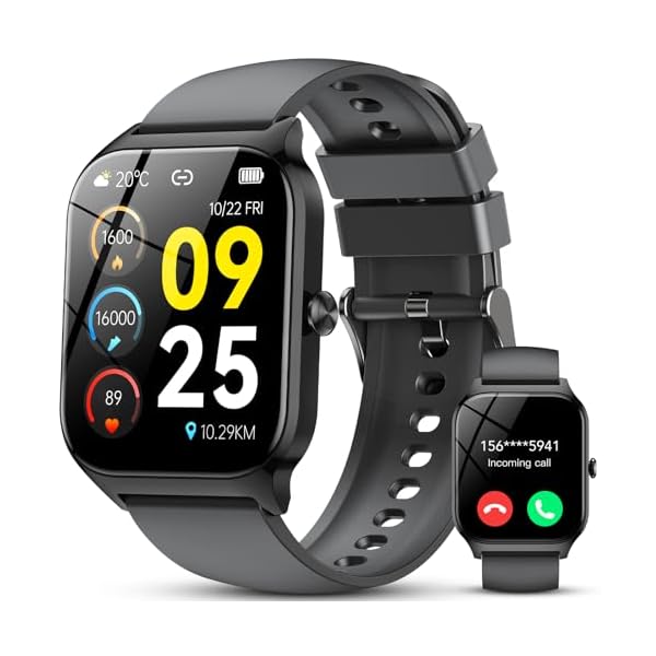 CASCHO Smart Watch for Men Women, 1.85″ HD Fitness Tracker with Bluetooth Calls/Messages, IP68 Waterproof, 115+Sports Modes, 24/7 Heart Rate/Sleep Fitness Watch Compatible with iOS/Android (Black)