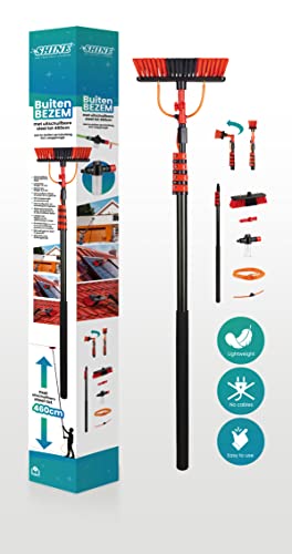 Shine Waschbürste mit Teleskopgriff, 4,6 m, Teleskopgriff, Glasreinigung, 4,6 m, ausziehbarer Griff mit Wasserbürste, Solarmodule