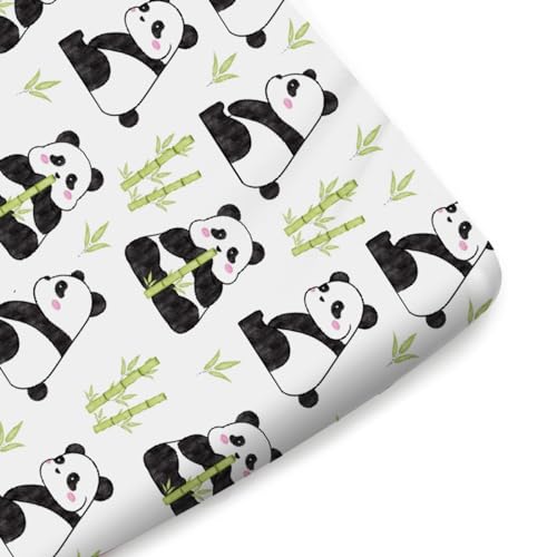 Image of Cartoon Panda Green Leaves Baby Crib Sheets for Boy Girl 52 inchx28 inch Cute Bear Animals Soft Breathable Unisex Fitted Nursery Baby Bed Sheet Fits Standard Crib and Toddler Bed Mattresses