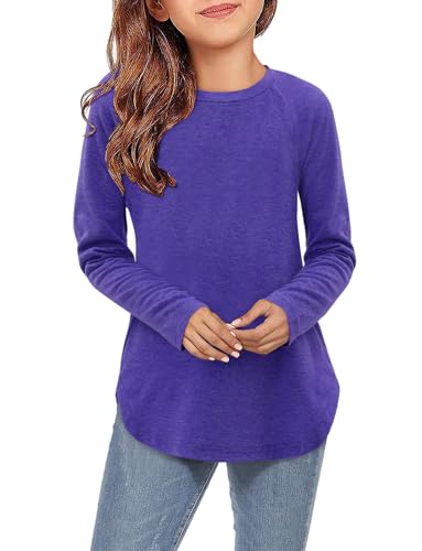 storeofbaby - storeofbaby Girls Casual Tops Trendy Curve Hem Tshirts Purple Long Sleeve Blouses 9-10 Years - -15%