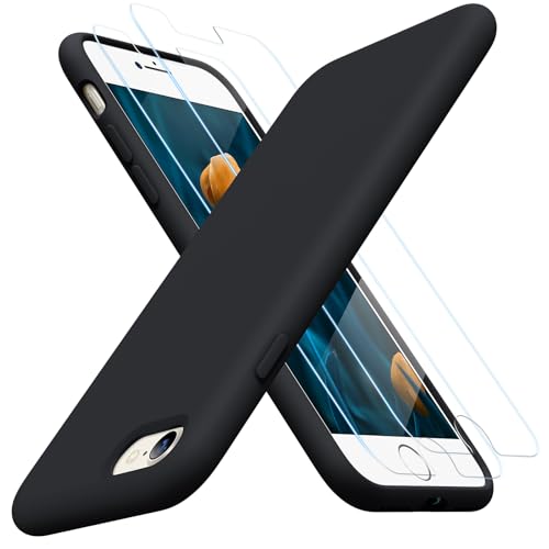 Miracase iphone se se2 se3 7 8 ケース【ガラスフィルム付き】 シリコン触り心地良い 指紋防止 滑り止め 汚れ防げ 耐衝撃 薄型 レンズ保護 フィット感 アイホンse第3世代 第2世代 iphoneケース se 8 7 黒