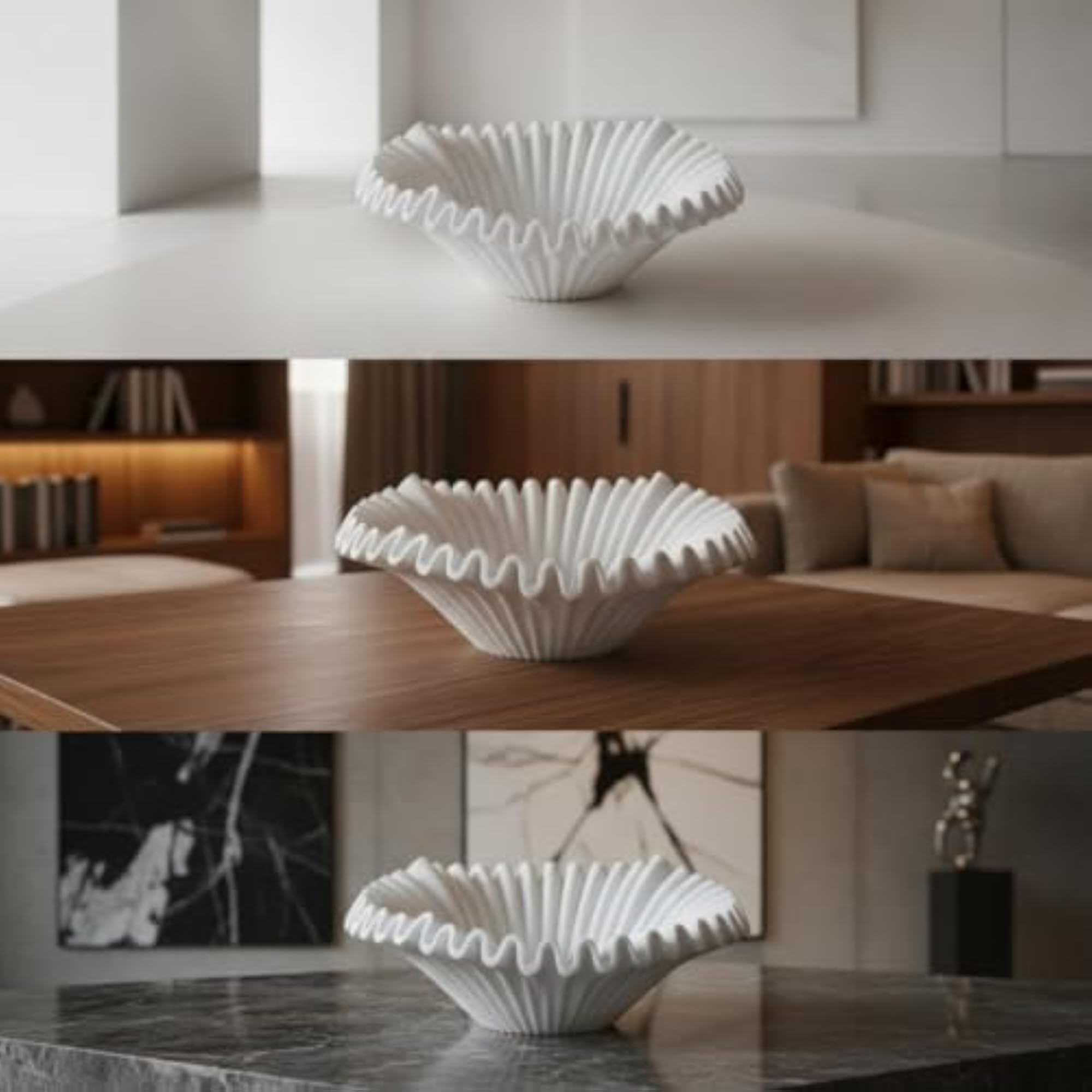 Sculptural Wave-Ribbed Resin Tray, Elegant Table Decor