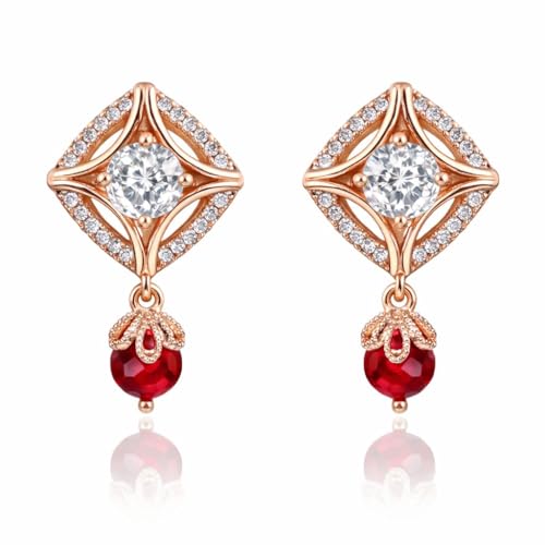 Image of Nilu's Collection 18k Rose Gold Plated Clip On Hoop Earrings, Stylish Women Earrings, Fancy Zircon Copper Bali Earrings for Women and Girls (Drop design)