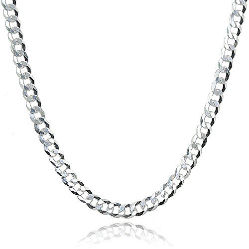 Sterling Silver Italian 3.5mm Diamond-Cut Cuban Curb Link Chain Necklace for Men Women
