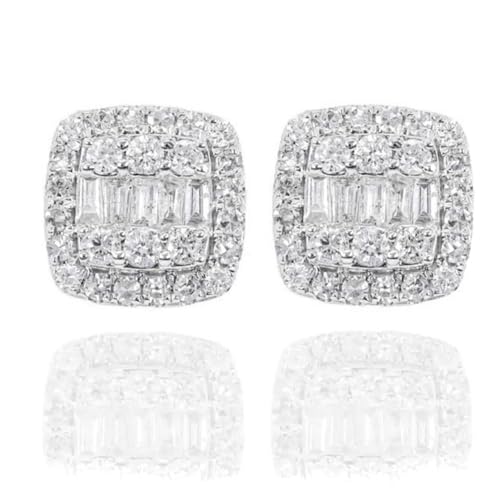 Square White Gold Plated 925 Sterling Silver Unisex Hypoallergenic 5A Cz Stone Large Iced Hip Hop Micro Pave Iced Baguette Stud Screw Back Post Big Earrings Jewelry Gifts For Men Women