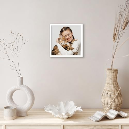 Americanflat 8x8 Picture Frame with Shatter-Resistant Glass - Streamline Collection - Thin Border Square Frame for Tabletop and Wall Display - Hanging Hardware and Easel Stand Included - White