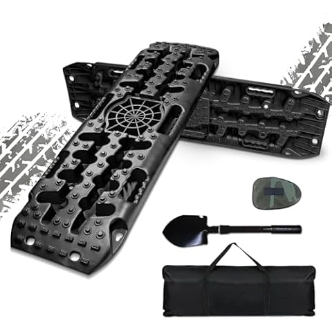 Offroad Traction Boards, 2 PCS Recovery Traction Tracks for 4WD Mud, Snow, Ice, Sand - Including Carry Bag & Mini Folding Shovel Cover